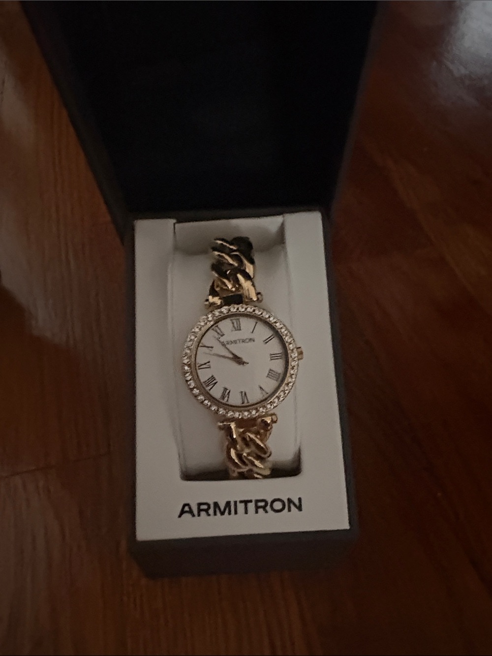 Armitron Gold and White Women's Chain Bracelet Watch with Crystal Bezel